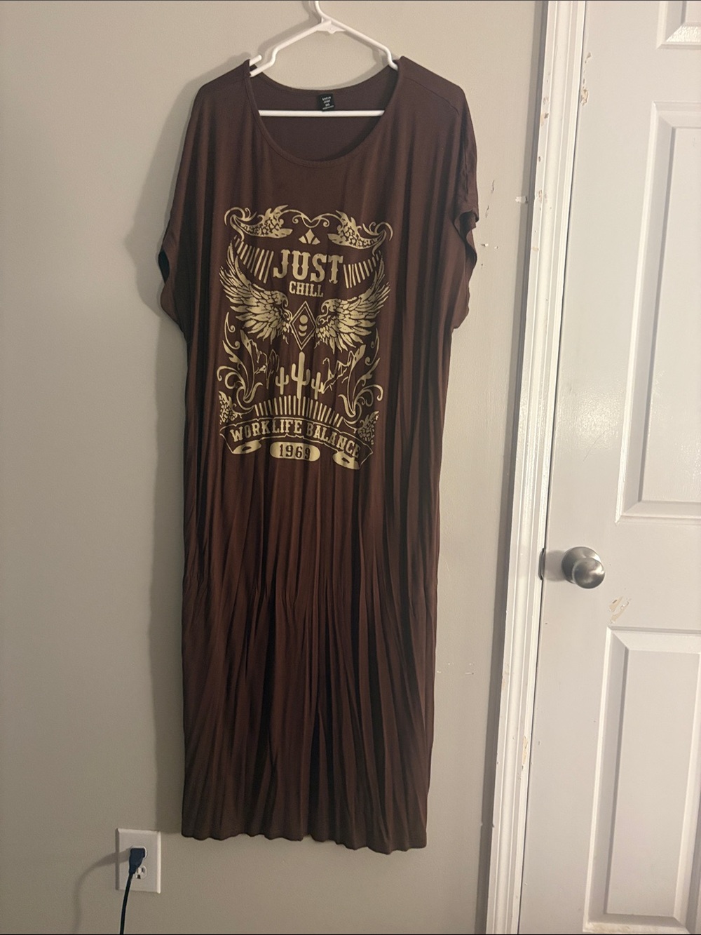 SHEIN Brown Maxi Dress with Gold Graphic